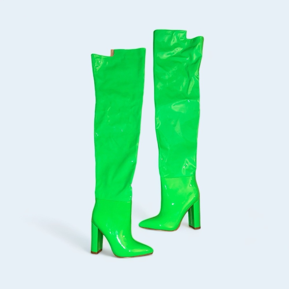 Azalea Wang Chunky Green Knee High Boot